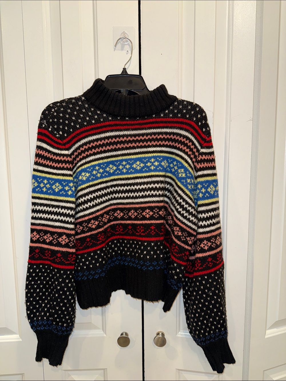 Black Multi-Stripe Fair Isle Turtleneck Sweater